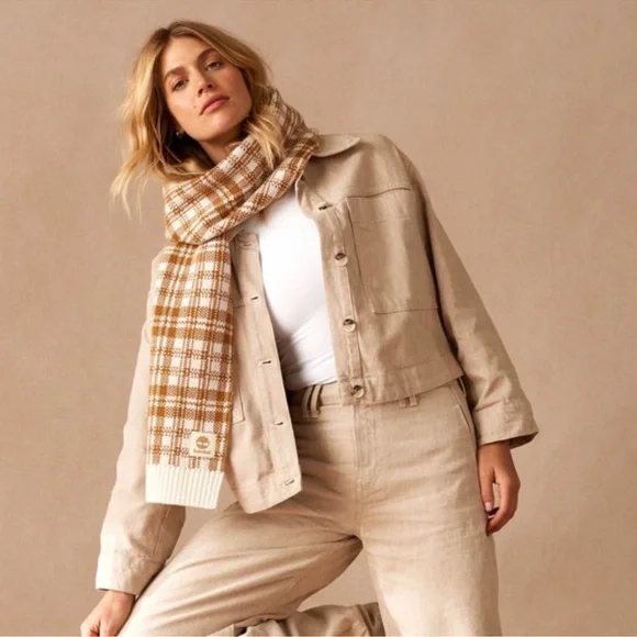 NWT Timberland tan/brown buffalo plaid scarf - Picture 6 of 7